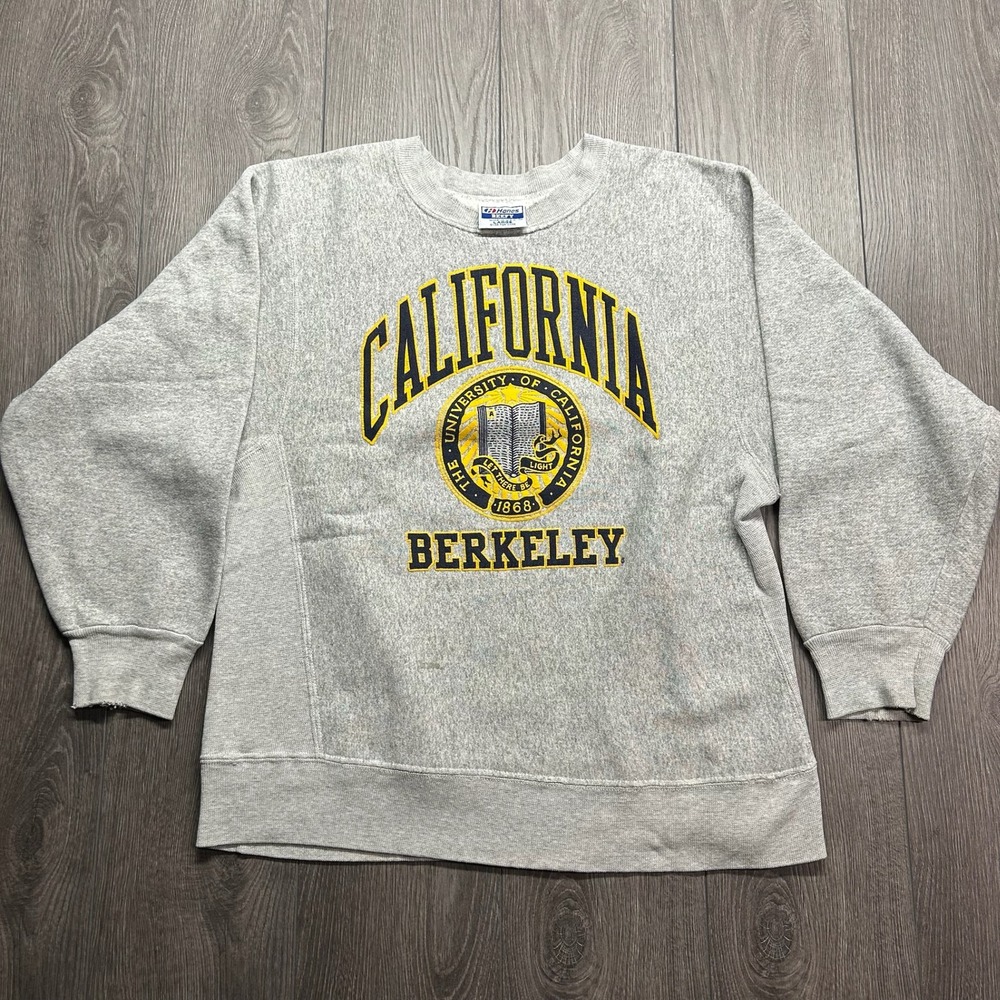 Vintage UC Berkeley Sweatshirt Mens Large Grey Reverse Weave USA Hanes Beefy